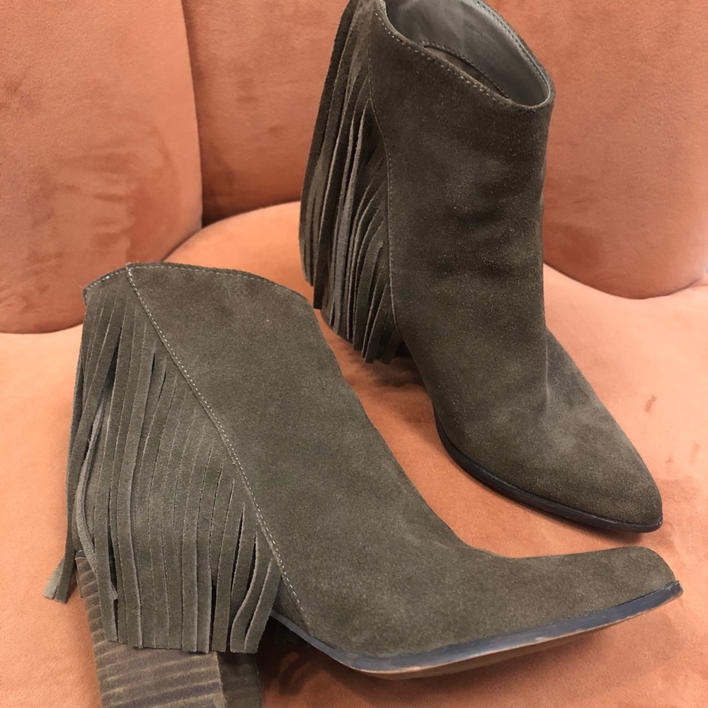 REAL LEATHER SUEDE FRINGE BOOTIES